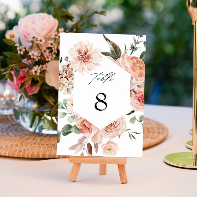 Numéro De Table Jardin botanique Floral Aquarelle Hexagon Mariage (Créateur téléchargé)