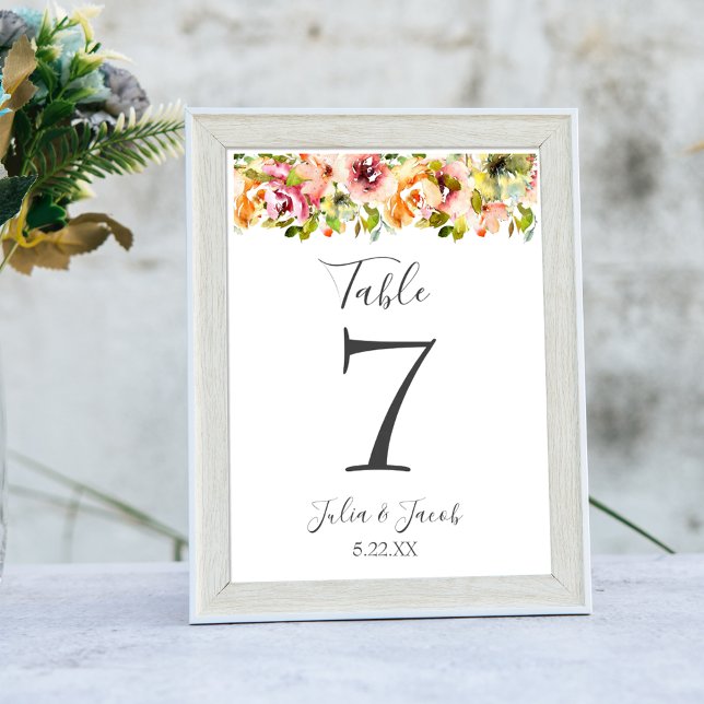 Numéro De Table Jardin d'été Aquarelle Florale Mariage Numéro de t (Summer Garden Watercolor Floral Wedding Table Numb Table Number)