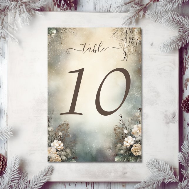 Numéro De Table Jardin d'hiver romantique Mariage floral (Front & Back - Enchanting Romantic Winter Garden Floral Wedding Table Number)