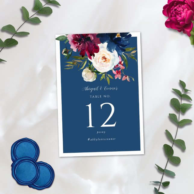 Numéro De Table Jardin enchanté Dusty Blue Bourgogne Navy (Créateur téléchargé)