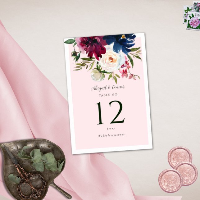 Numéro De Table Jardin enchanté Rose Blush Burgundy Navy (Créateur téléchargé)