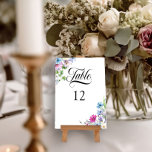 Numéro De Table Jardin fleur sauvage Élégant Mariage Floral<br><div class="desc">Carte de numéro de table mariage fleur sauvage avec aquarelle à motifs floraux et typographie élégante. Aquarelle design floral avec fleurs sauvages et verdure dans les tons de rose bleu perwinkle lavande vert et magenta. Moderne, joliment vibrant et coloré, ce jardin botanique fleuri possède le charme et la romance d'une...</div>