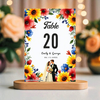 Numéro De Table Jardin Floral Aquarelle Couple Mariage Été
