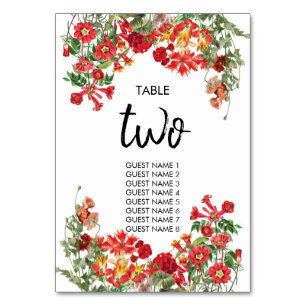 Numéro De Table Jardin Floral Rouge Mariage de fleurs botaniques