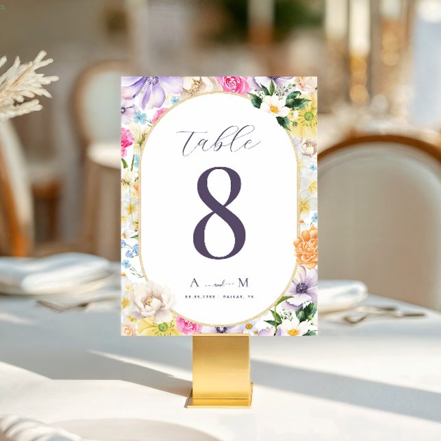 Numéro De Table Jardin lumineux Floral Chic Monogramme Élégant Mar (Créateur téléchargé)