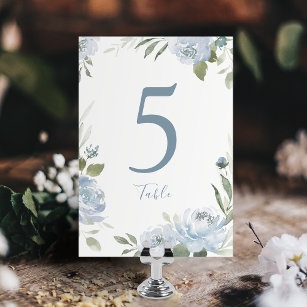 Numéro De Table Jardin romantique mariage floral bleu poussiéreux