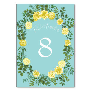 Numéro De Table Jaune et Aqua Vintage Ressort Mariage Floral