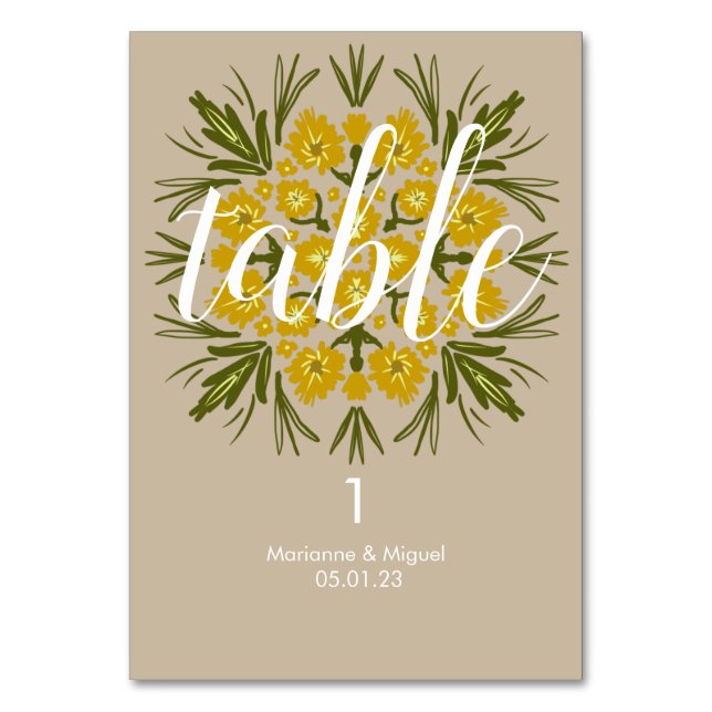 Numéro De Table Jaune Floral Médaillon Mariage Siège   (Par défaut)