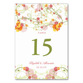 Numéro De Table Jaune Hibiscus Tourbillons et Hirondelles Fleurie