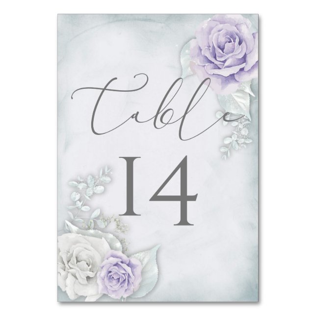 Numéro De Table Joli Lilac pâle et Mariage Roses blanches (Par défaut)