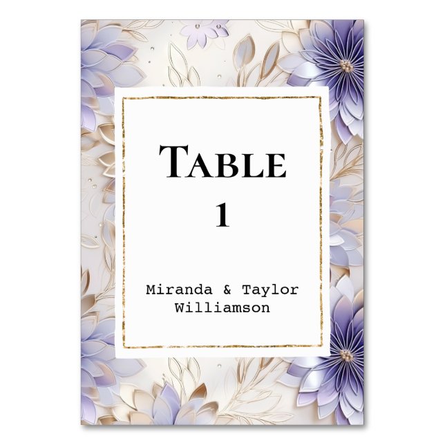 Numéro De Table Joli Mariage Floral Pearl d'or violet (Par défaut)