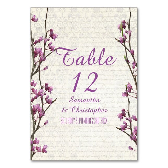 Numéro De Table Joli mauve fleurs fleurie mariage (Par défaut)