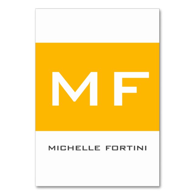 Numéro De Table Joli Monogramme Jaune Blanc Votre Nom (Par défaut)