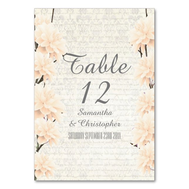 Numéro De Table Joli pêche pâle fleurs fleurie mariage (Par défaut)