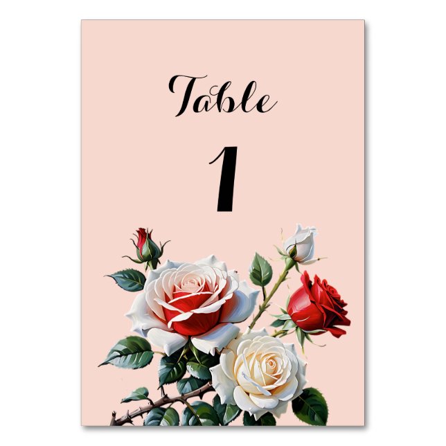 Numéro De Table Joli rose blanc rose rose rose mariage floral (Par défaut)