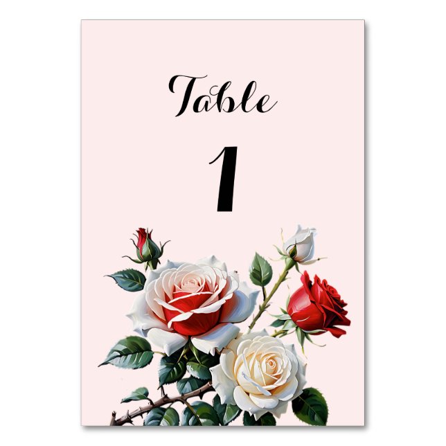 Numéro De Table Joli rose blanc rose rose rose mariage floral (Par défaut)