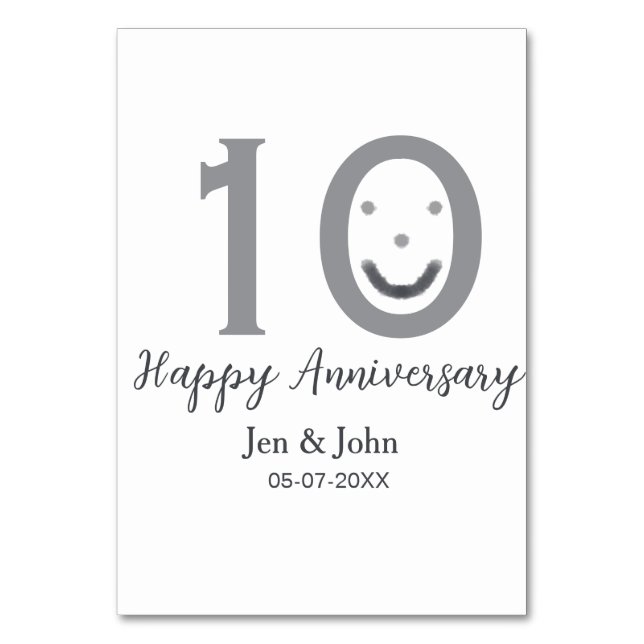 Numéro De Table Joyeux 10e anniversaire nom date gris emoji gras (Par défaut)