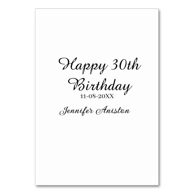 Numéro De Table Joyeux 30e anniversaire ajouter nom date élégant s (Par défaut)