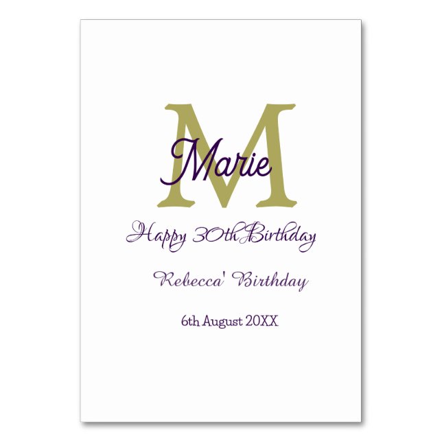 Numéro De Table Joyeux 30e Anniversaire monogramme moderne nom gol (Par défaut)