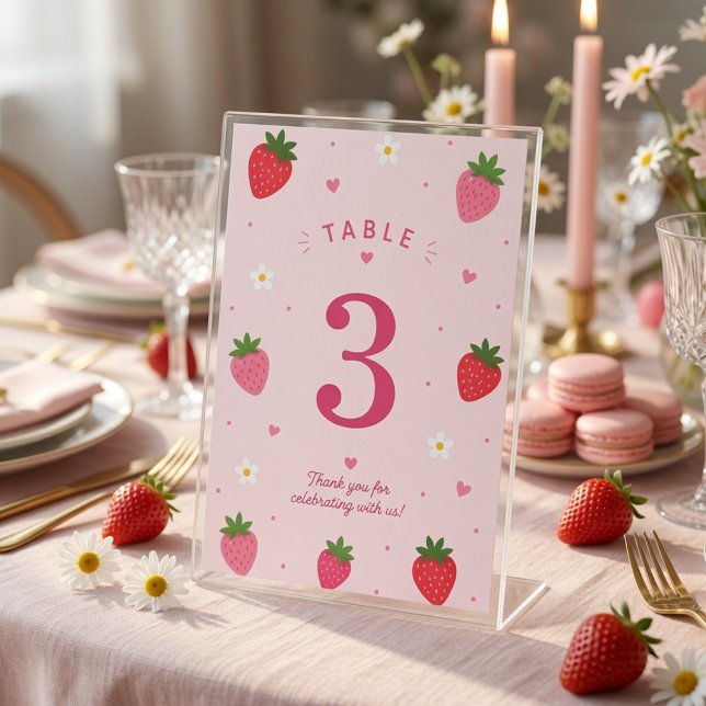 Numéro De Table Joyeux Anniversaire Fraise Rose Sucré (Créateur téléchargé)