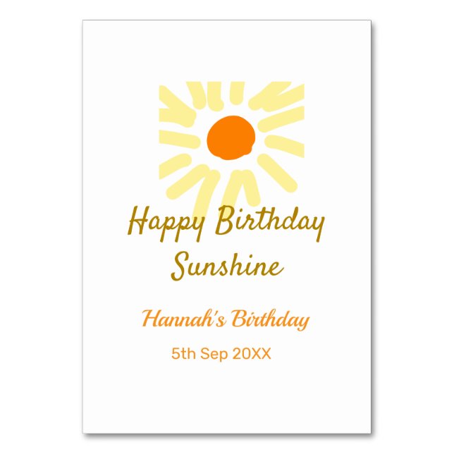 Numéro De Table Joyeux anniversaire soleil brillant jaune orange a (Par défaut)