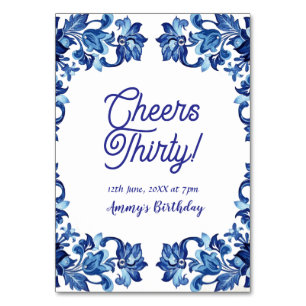 Numéro De Table Joyeux trentième anniversaire royal bleu floral bo