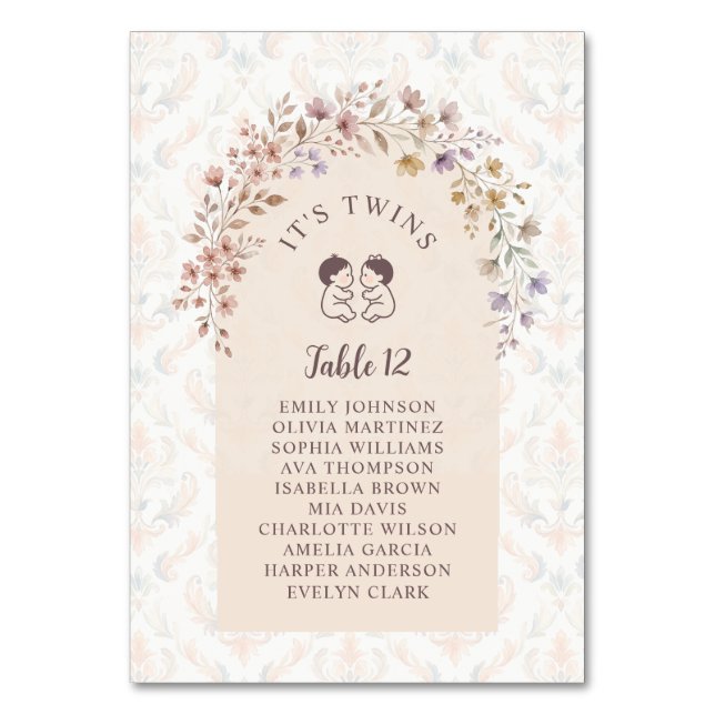 Numéro De Table Jumelles Fantaisistes Fête de Naissance Chic Flora (Par défaut)