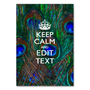 Numéro De Table Keep Calm and Your Text on Peacock Feathers