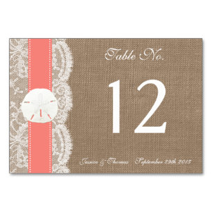 Numéro De Table La collection de mariage Coral Sand Dollar Beach