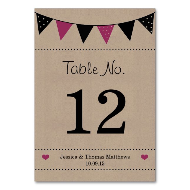 Numéro De Table La collection de mariage Modern Pink Bunting (Par défaut)