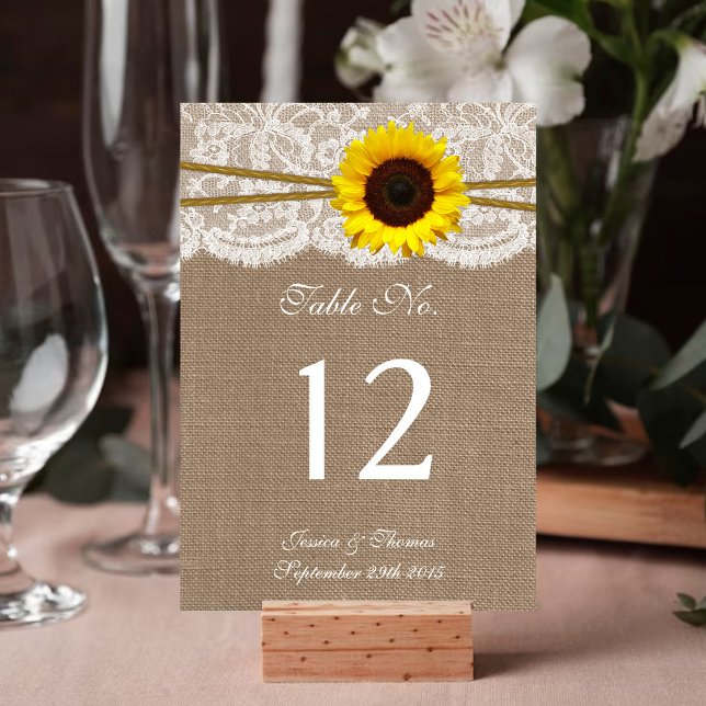 Numéro De Table La Collection de Mariage Tournesol Rustique (Créateur téléchargé)