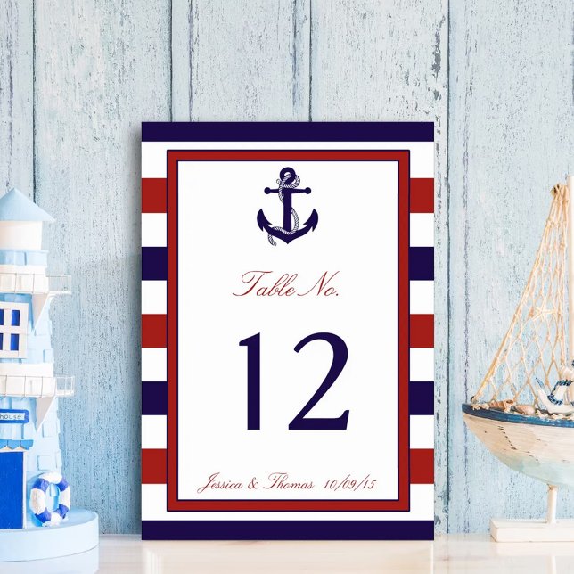 Numéro De Table La collection de Mariages d'Ancres nautiques Red & (Créateur téléchargé)