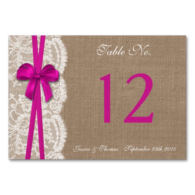 Numéro De Table La collection de Mariages Rustic Pink Bow (Devant)
