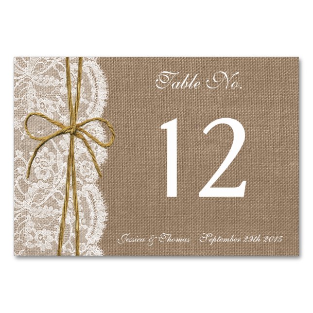 Numéro De Table La collection Rustique de Mariages de Bow Twine (Devant)