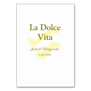 Numéro De Table La Dolce Vita jaune couple marié Nom date paillett