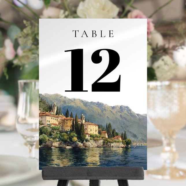 Numéro de table Lac de Côme Italie aquarelle (Watercolor Lake Como Italy Table Number)