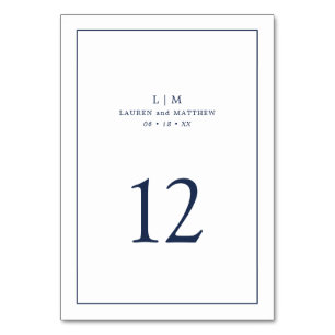 Numéro De Table Lauren Navy Blue Monogramme Mariage élégant