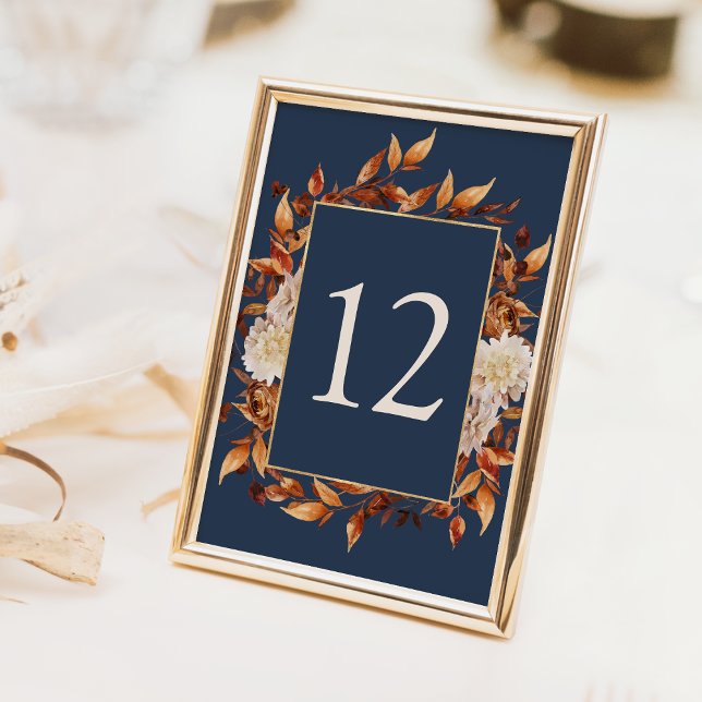 Numéro De Table L'automne bleu marine (Navy Blue Fall Floral Table Number by Painted Paperie
)