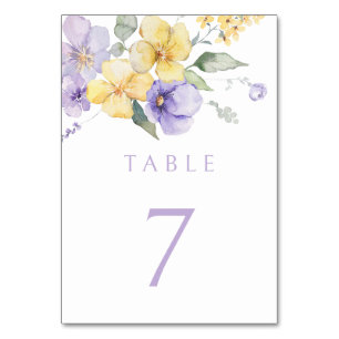 Numéro De Table Lavande violet et soleil Jaune Mariage floral