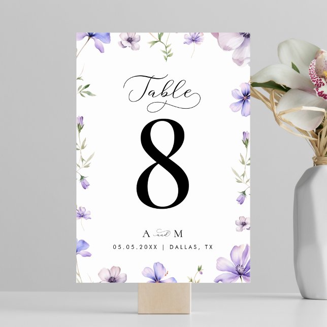 Numéro De Table Lavande Violet Floral Script Monogramme Mariage (Créateur téléchargé)