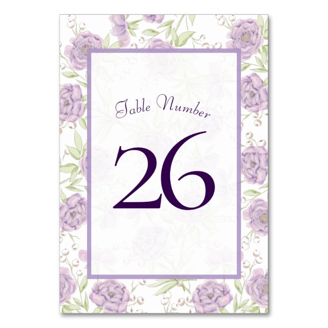 Numéro De Table Lavender Purple Rose Wedding (Dos)
