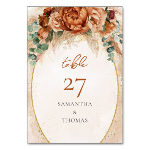 Numéro De Table Lavish bouquet terracotta pioné bordeaux sauge