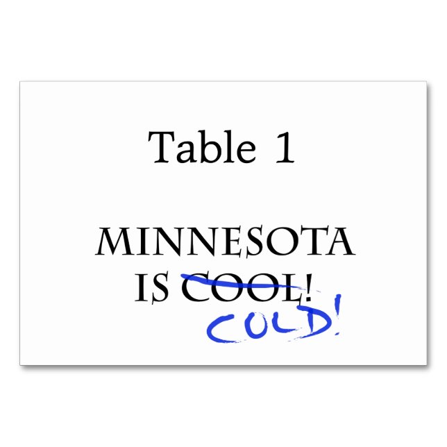 Numéro De Table Le Minnesota est Cool (Devant)
