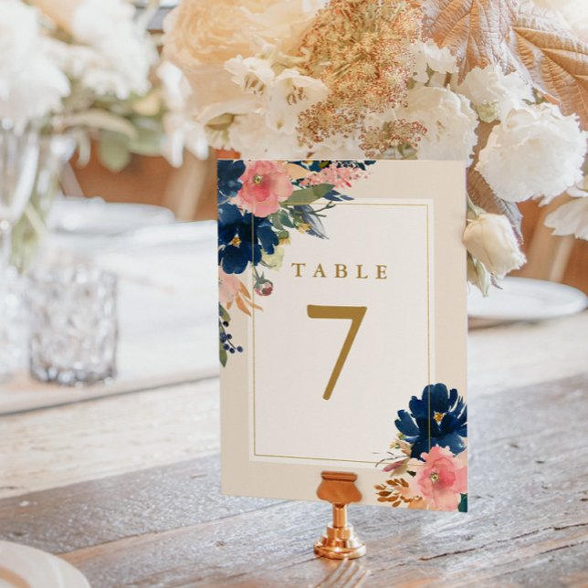 Numéro De Table L'élégance sauvage | Navy Blush & Gold Mariage Tab (Créateur téléchargé)