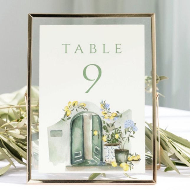 Numéro De Table Lemons Sage Mediterranean Watercolor Wedding (Créateur téléchargé)