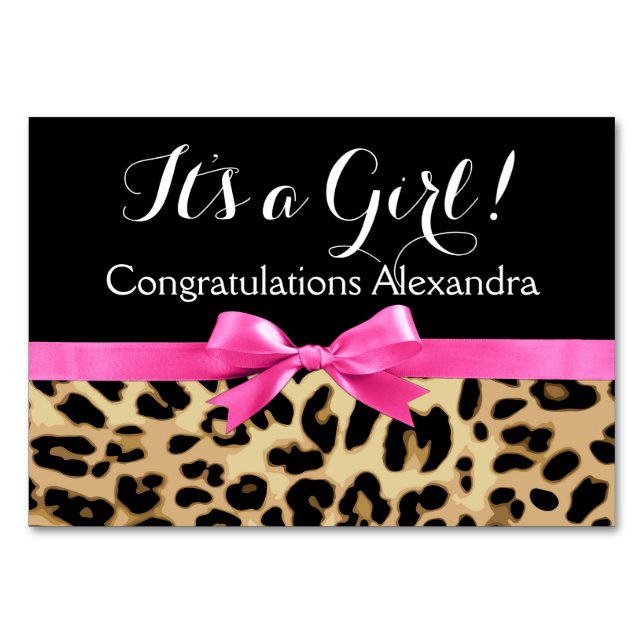 Numéro De Table Leopard Hot rose Bow C'est un Baby shower Safari f (Dos)