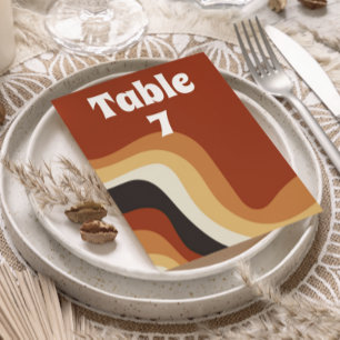 Numéro De Table Les années 70 rétro Wavy Burnt Orange Super Mariag