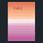 Numéro De Table Lesbian Wedding Pride Flag Gradient Table Numbers<br><div class="desc">Lesbian wedding table number cards for two brides featuring the lesbian pride flag gradient—soft pink blending to warm orange. The front displays "Table" with an editable line for the table number. The back features your names, wedding date, and pre-formatted lines for handwriting the guest list for each table. These practical...</div>
