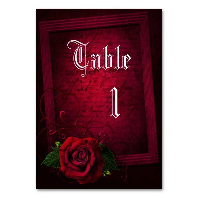 Numéro De Table Lettre encadrée gothique & Rose rouge (Par défaut)