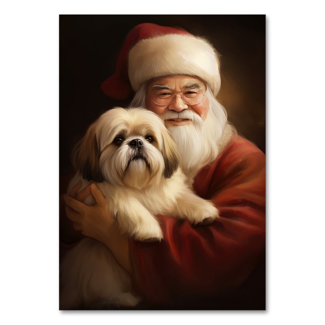 Numéro De Table Lhasa Apso avec le Père Noël Noël Festif (Par défaut)